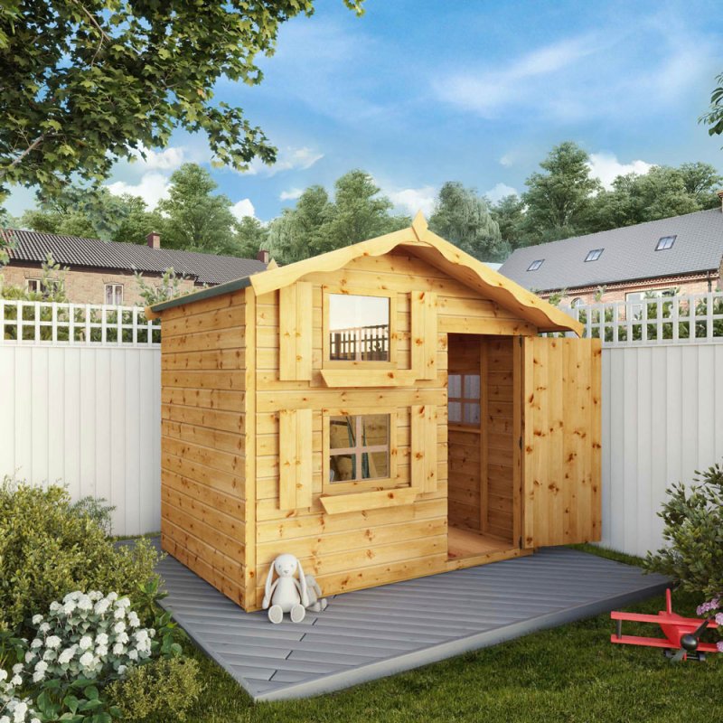 7 x 5 Mercia Snowdrop Double Storey Playhouse - in situ, door open