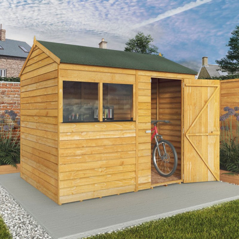8 x 6 Mercia Overlap Reverse Shed - in situ - angle view