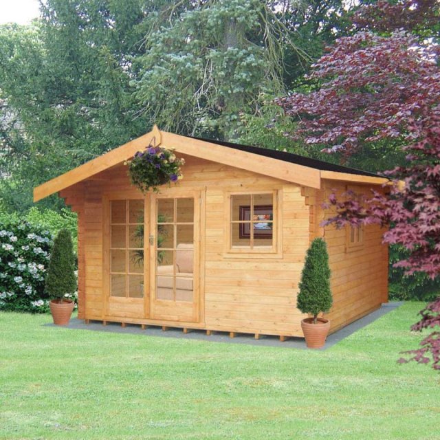 12Gx12 Shire Tunstall Log Cabin - with background