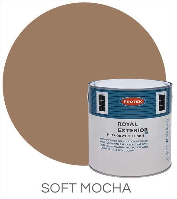 Protek Royal Exterior Paint 5 Litre - Soft Mocha Colour Swatch with Pot