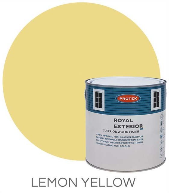 Protek Royal Exterior Paint 5 Litres - Lemon Yellow Colour Swatch with Pot
