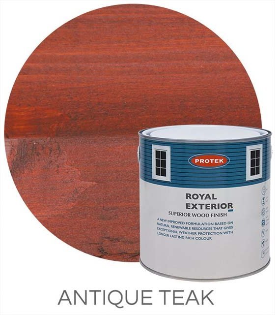 Protek Royal Exterior Paint 5 Litres - Antique Teak Colour Swatch with Pot