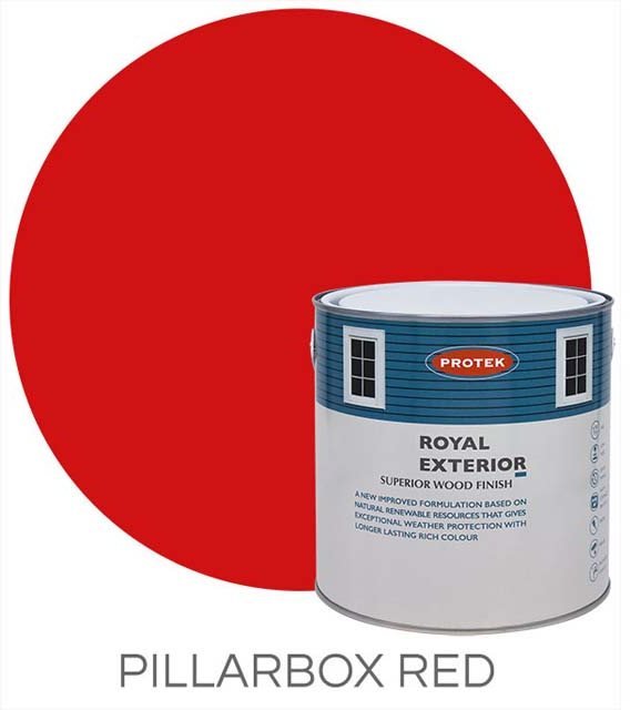 Protek Royal Exterior Paint 5 Litres - Pillarbox Red Colour Swatch with Pot