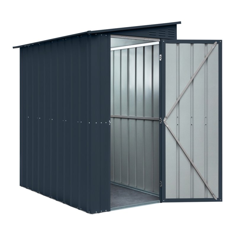 4 x 6 Globel Lean-To Metal Shed In Grey - isolated angle view, doors open