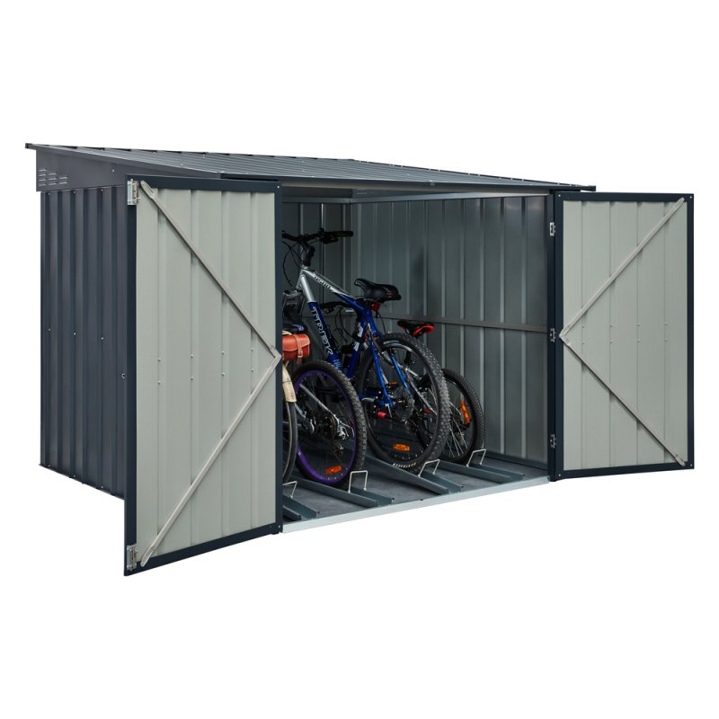 6 x 6 Globel Lotus Metal Bike Shed In Grey - isolated angle view