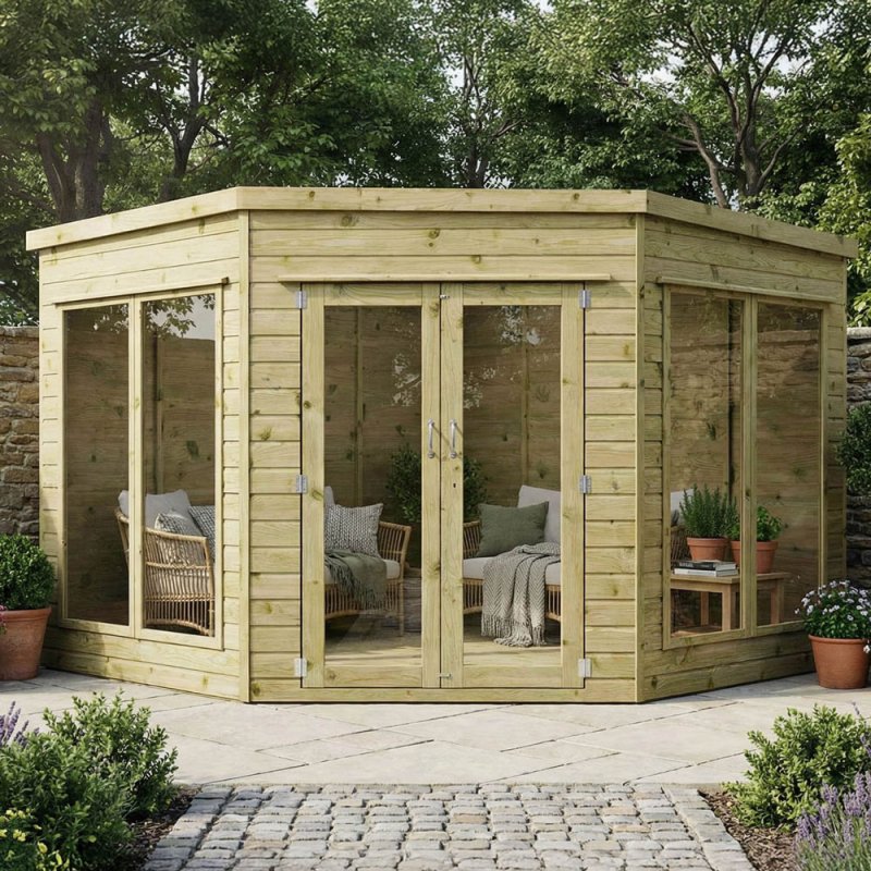 9 x 9 Mercia Premier Corner Summerhouse - In Situ, Doors Closed