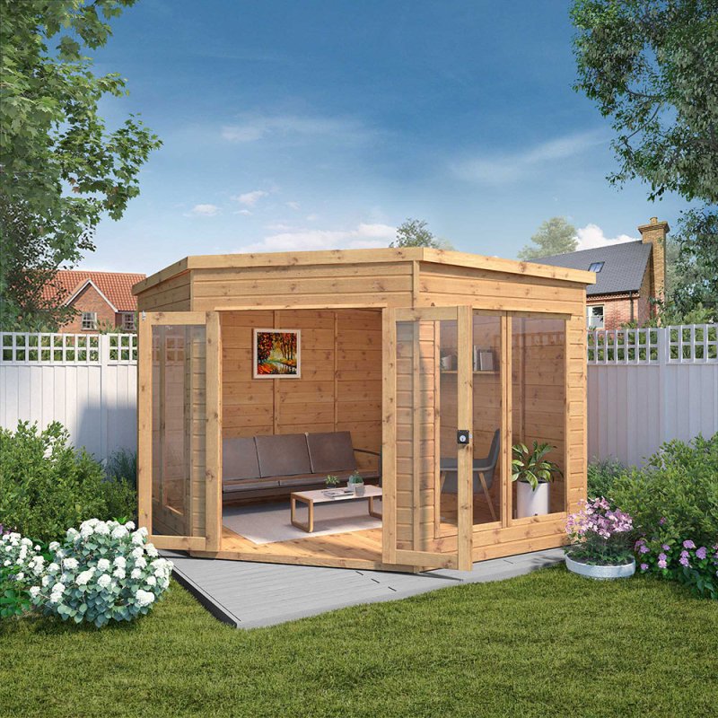 9 x 9 Mercia Premier Corner Summerhouse - In Situ, Doors Open