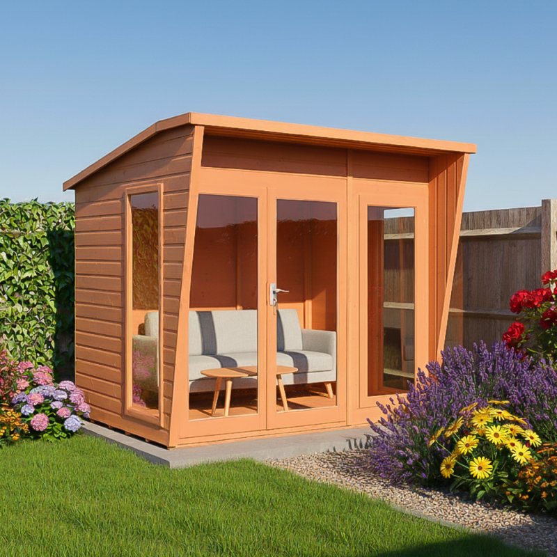 8x6 Shire Highclere Summerhouse - in situ, angle view