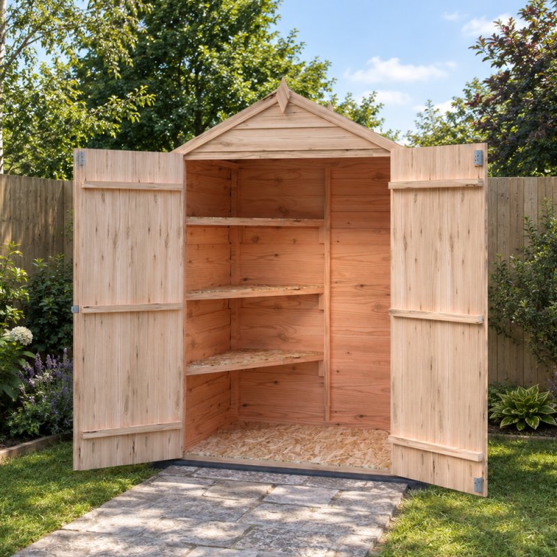 4 x 3 Shire Value Overlap Shed with Shelves – doors open