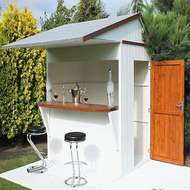 6 x 4 Shire Garden Bar and Store - insitu with bar area and door open