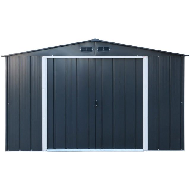 10 x 8 Sapphire Apex Metal Shed in Anthracite Grey - isolated front view
