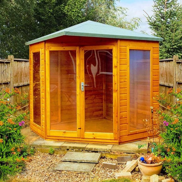 7x7 Shire Larkspur Corner Summerhouse - in natural finish