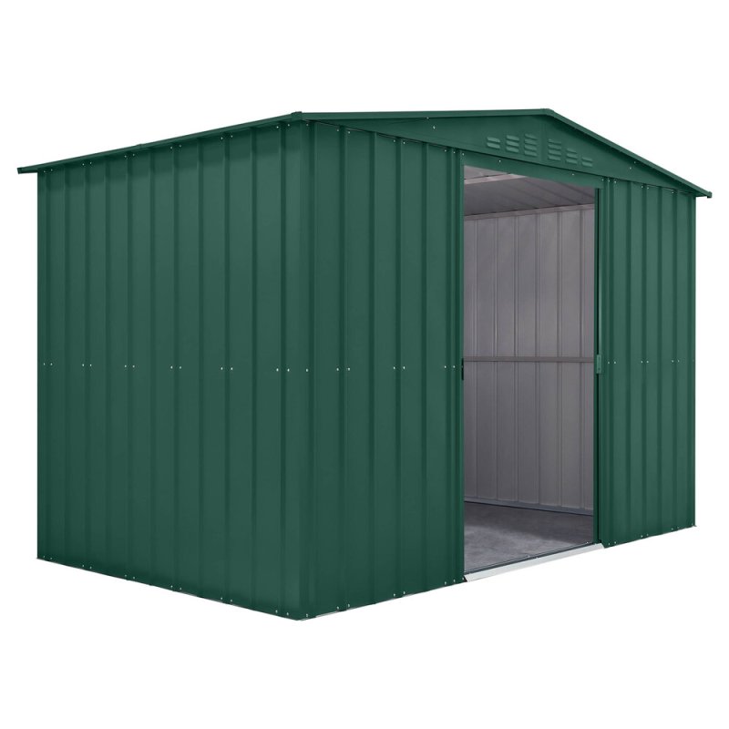 10 x 6 Globel  Apex Metal Shed In Green - isolated angle view