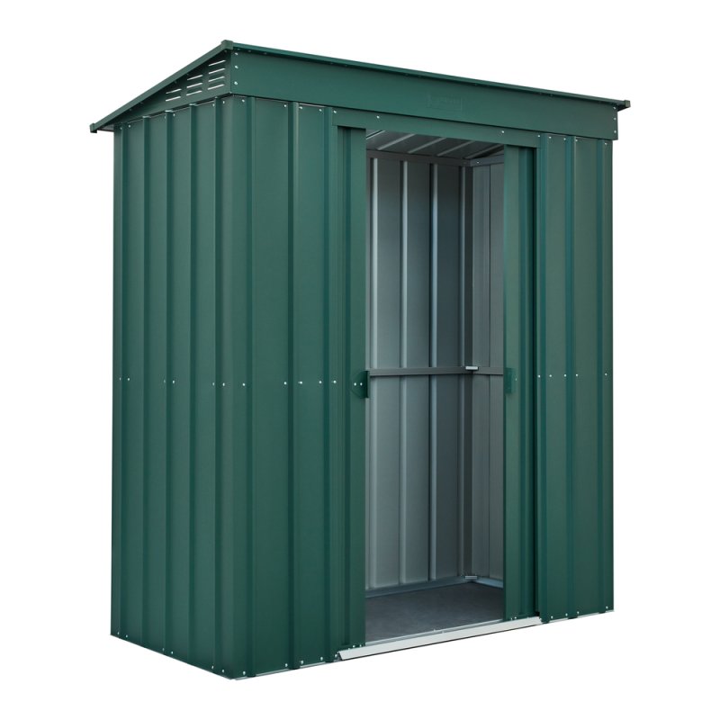 6 x 3 Globel Lotus Pent Metal Shed In Green - isolated angle view