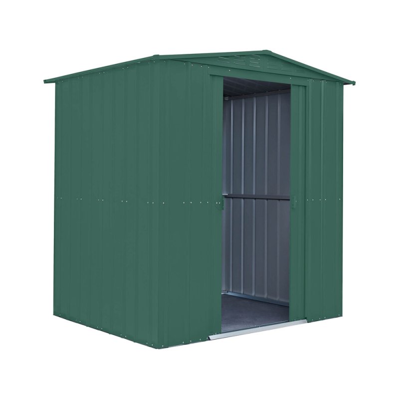 6x5 Globel Lotus Apex Metal Shed In Green - isolated angle view
