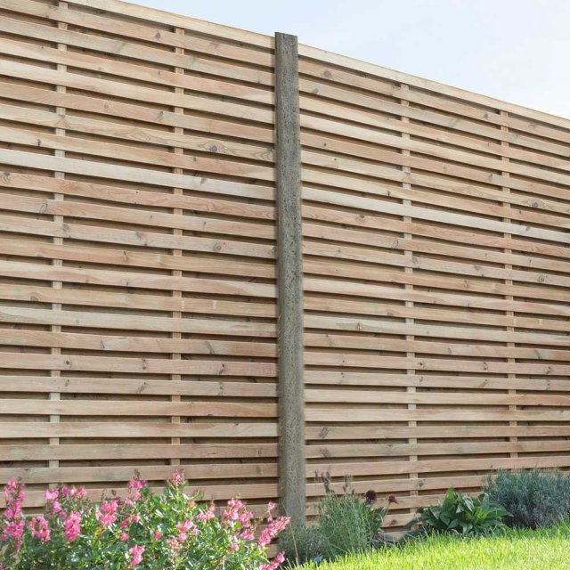 6ft High Forest Double Slatted Fence Panel - in situ