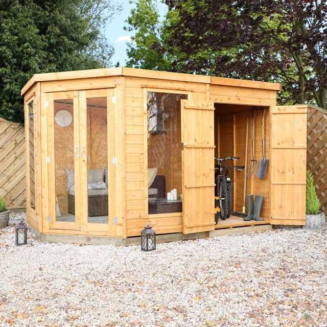 10 x 7 (3.13m x 1.98m) Mercia Corner Summerhouse with Side Storage - Front View with Open Storage