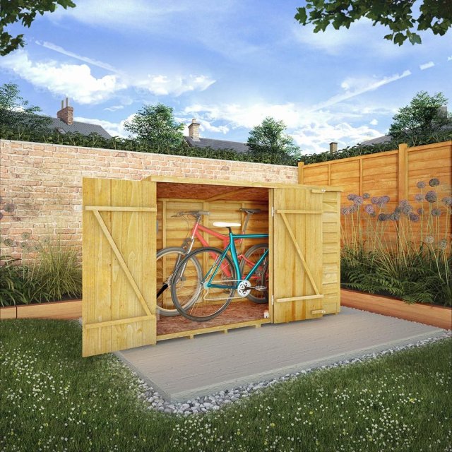 3x6 Mercia Overlap Pent Bike Store - in situ - doors open