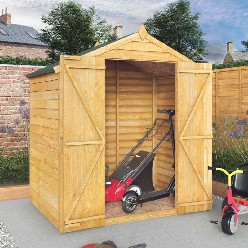 4x6  Mercia Overlap Apex Shed - Windowless - In situ - Angle View
