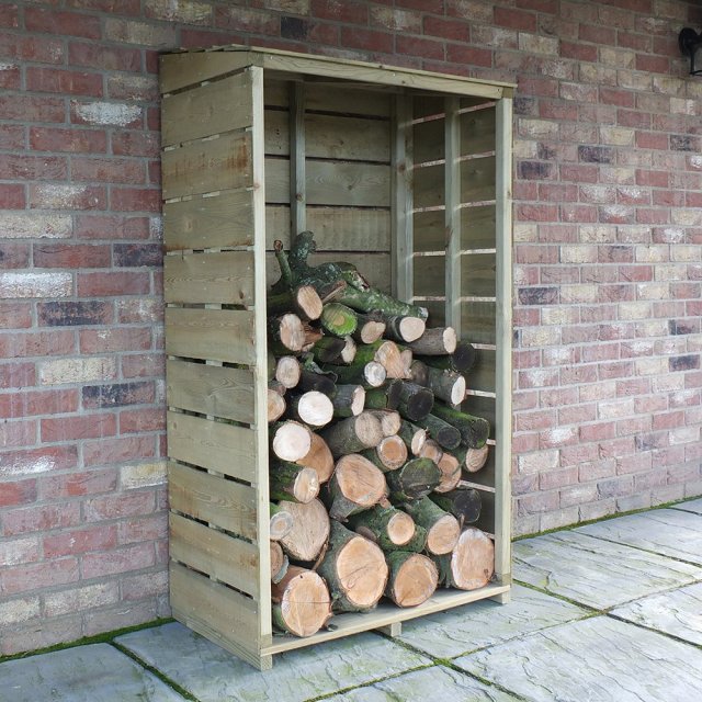 3x1.5 Shire Tall Wall Log Store - Pressure Treated - angled background with logs