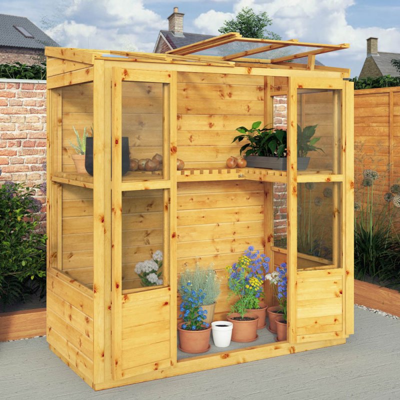 6 x 3 Mercia Traditional Tall Wall Greenhouse - in situ, doors open
