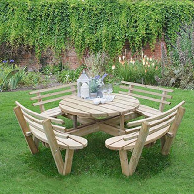 Forest Circular Picnic Table with Seat Backs - 8 Seater