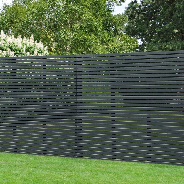 6ft High Forest Slatted Fence Panel - Anthracite Grey - insitu