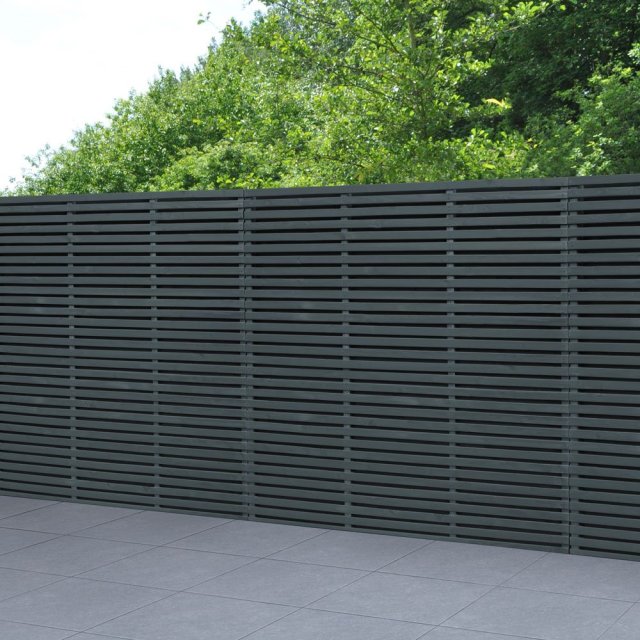 6ft High Forest Contemporary Double-Sided Slatted Fence Panel - Anthracite Grey - insitu