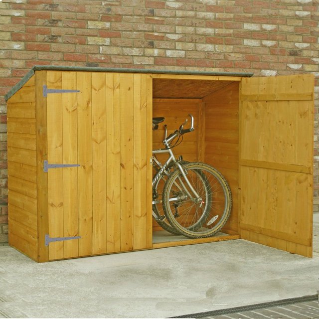 3 x 6 Shire Tongue and Groove Pent Bike Store - angled view with door open