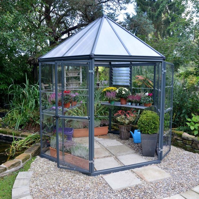 8ft Palram Oasis Hexagonal Greenhouse in Grey