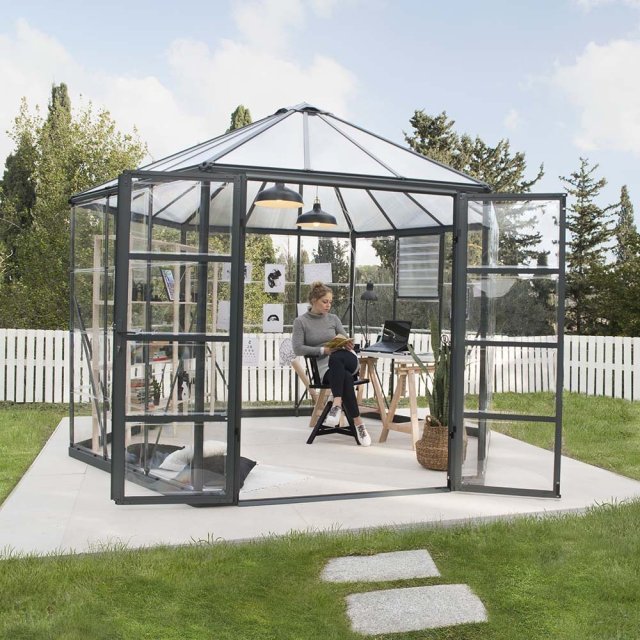 12ft Palram Oasis Hexagonal Greenhouse in Grey