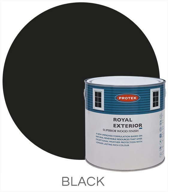 Protek Royal Exterior Paint 2.5 Litres - Black Colour Swatch with Pot