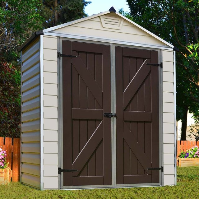 6x3 Palram Skylight Plastic Apex Shed - Tan- with background and door closed