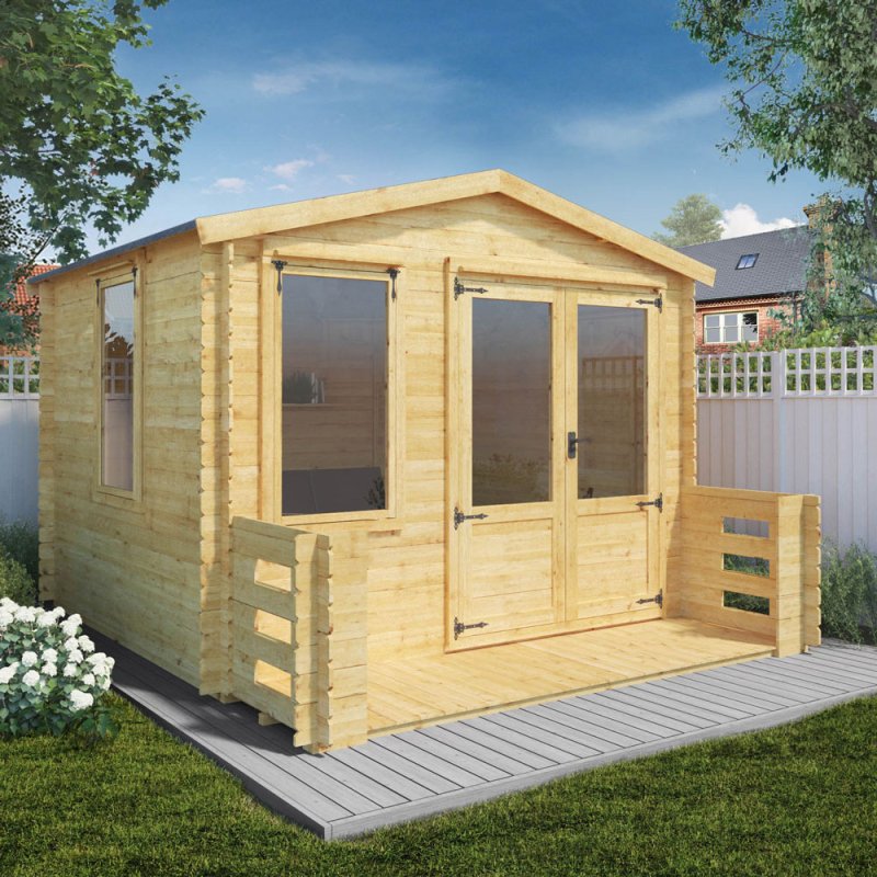 3.3m x 3.7m Mercia Log Cabin with Veranda 19mm Logs