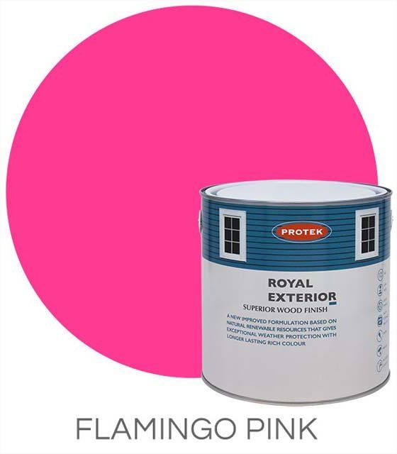 Protek Royal Exterior Paint 1 Litre - Flamingo Pink Colour Swatch with Pot