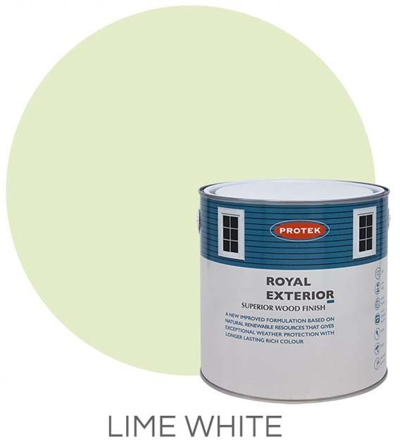 Protek Royal Exterior Paint 1 Litre - Lime White Colour Swatch with Pot