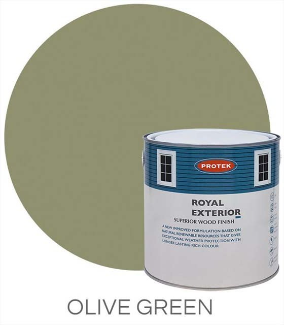 Protek Royal Exterior Paint 1 Litre - Olive Green Colour Swatch with Pot