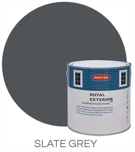 Protek Royal Exterior Paint 1 Litre - Slate Grey Colour Swatch with Pot