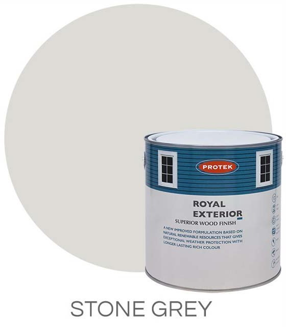 Protek Royal Exterior Paint 1 Litre - Stone Grey Colour Swatch with Pot