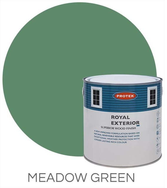 Protek Royal Exterior Paint 2.5 Litres - Meadow Green Colour Swatch with Pot