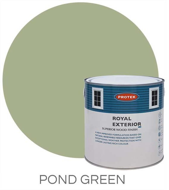 Protek Royal Exterior Paint 2.5 Litres - Pond Green Colour Swatch with Pot