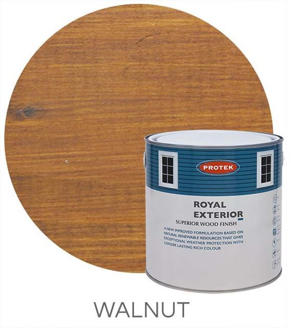 Protek Royal Exterior Paint 2.5 Litres - Walnut Colour Swatch with Pot