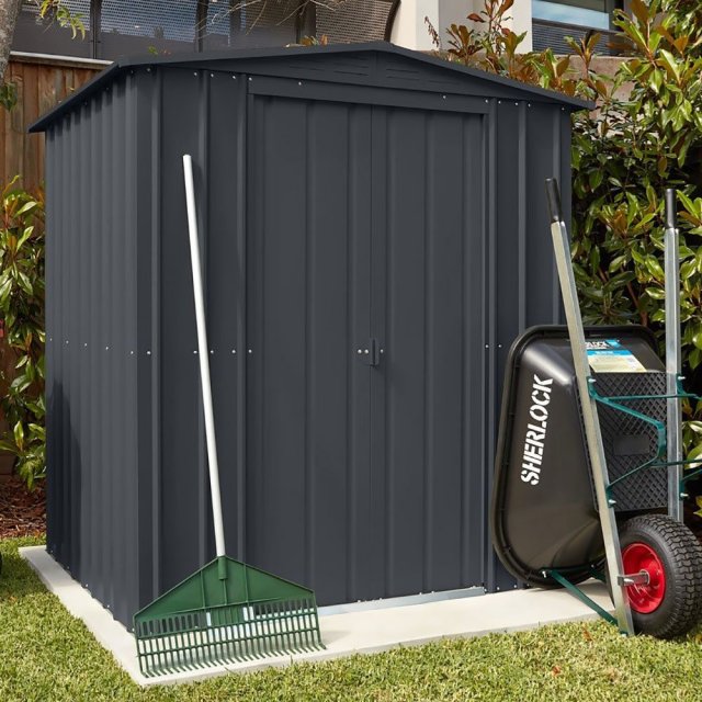 insitu image of the 6x6 Lotus Metal Shed in Anthracite Grey