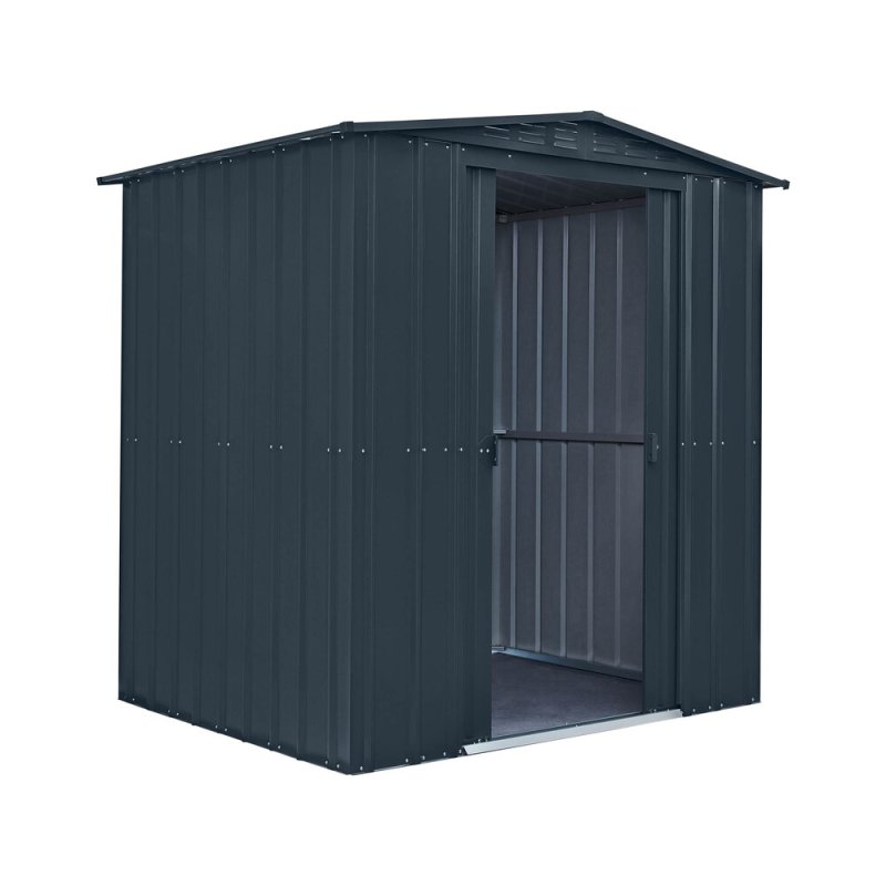 6 x 5 Globel Lotus Apex Metal Shed In Grey - isolated angle view