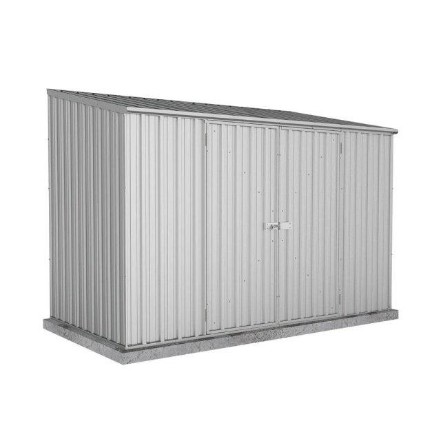 10x5 Mercia Absco Space Saver Pent Metal Shed in Zinc - isolated with doors closed