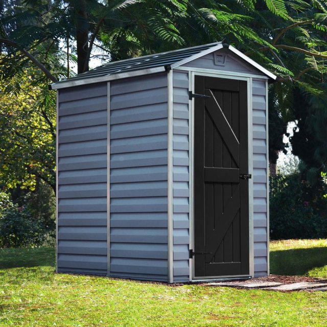 4x6 Rowlinson Palram Skylight Deco Plastic Apex Shed - Grey - insitu