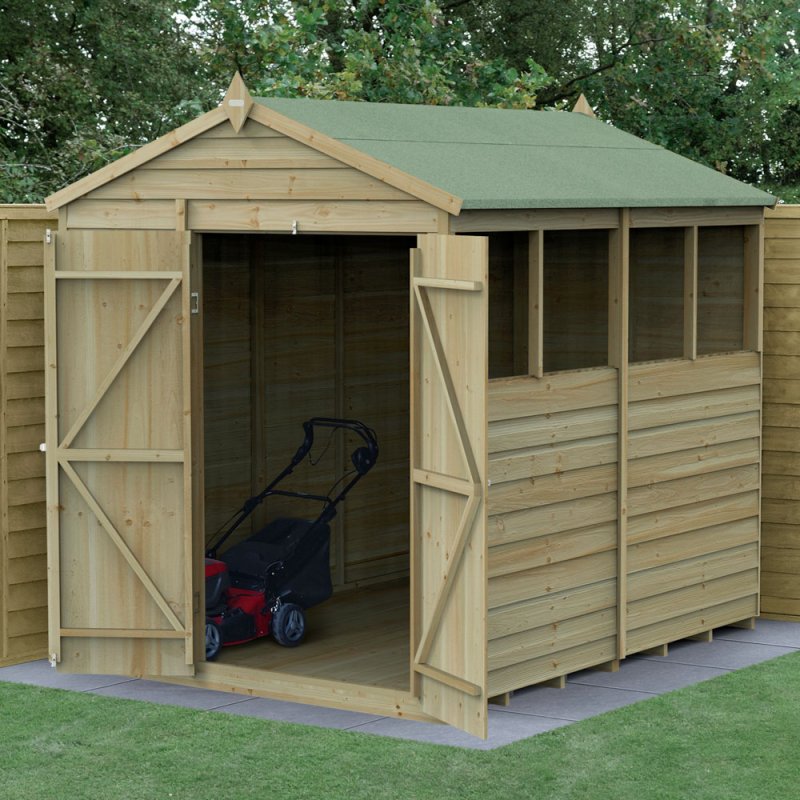 8 x 6 Forest 4Life Overlap Apex Wooden Shed with Double Doors - In Situ