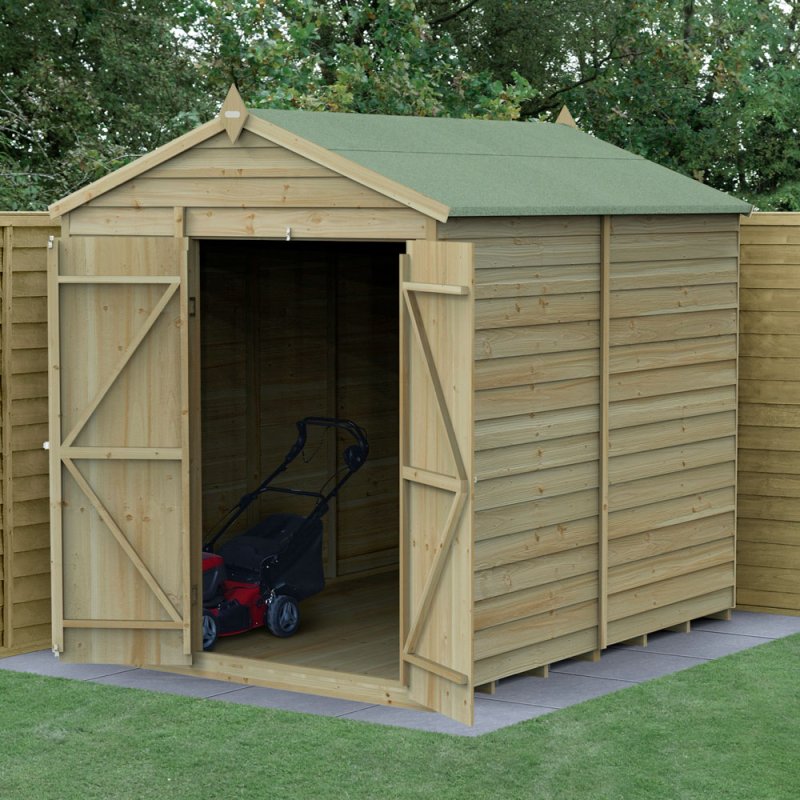 8 x 6 Forest 4Life Overlap Windowless Apex Wooden Shed with Double Doors - In Situ
