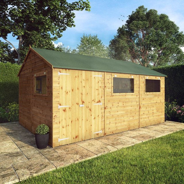 15x10 Mercia  Mercia Premium Shiplap Reverse Apex Workshop - insitu with doors closed