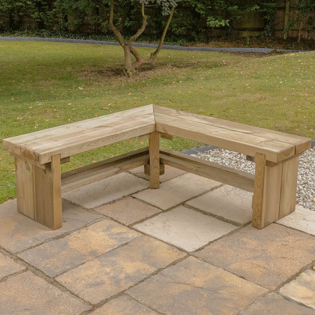 Forest Double Sleeper Corner Wooden Bench - insitu without accessories